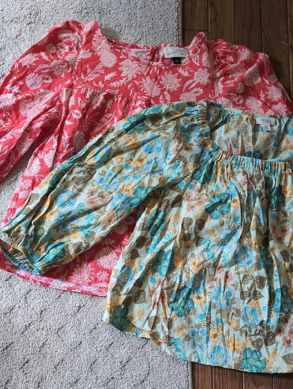 Cotton Bundle Coral Floral Peasant Top + Blue Floral Blouse